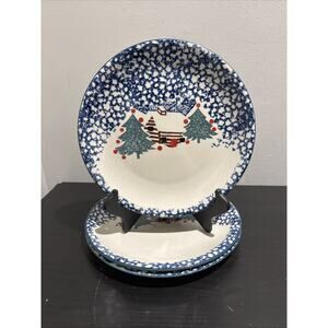 3 - Tienshan Folk Craft CABIN IN THE SNOW Winter Christmas Dinner Plates 10 3/8"